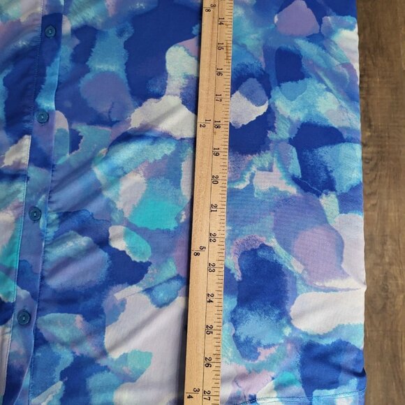 LOGO Lori Goldstein Womens 2XL Abstract Mesh Sheer Button Up Blouse Blue Purple - Picture 6 of 7